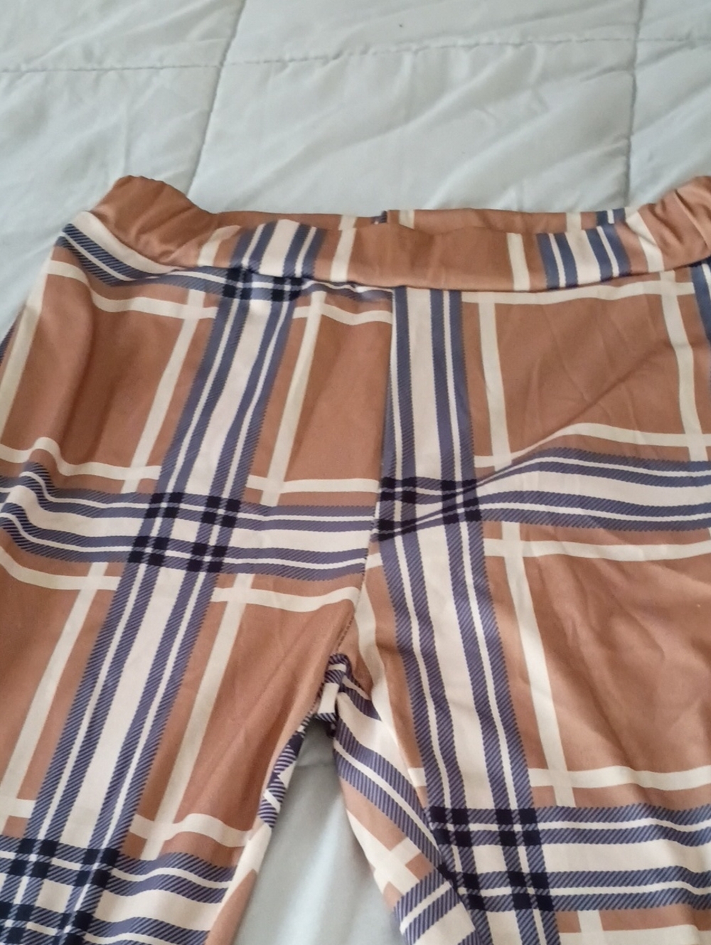 Plaid High-Waist Leggings - Tan, Navy & Cream with matching top